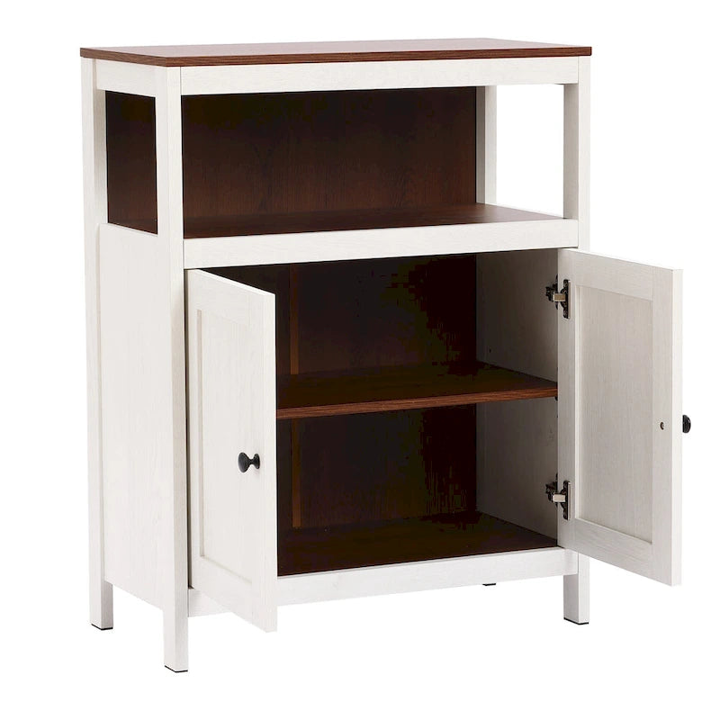 Armoire de rangement sur pied à deux portes (blanc et marron) avec étagères réglables