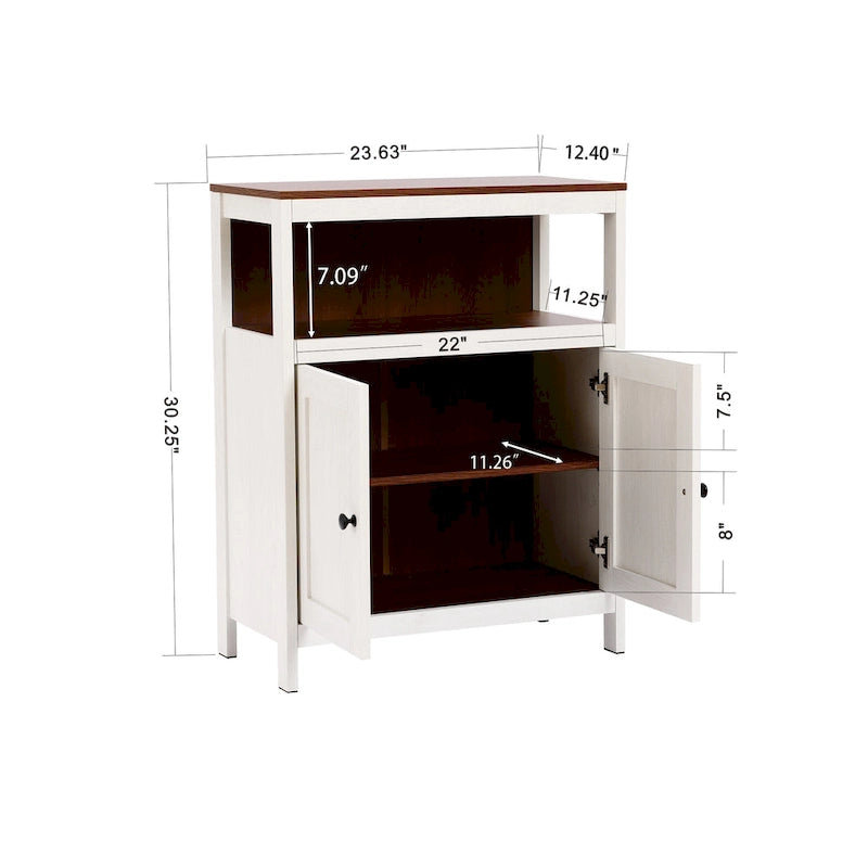 Armoire de rangement sur pied à deux portes (blanc et marron) avec étagères réglables