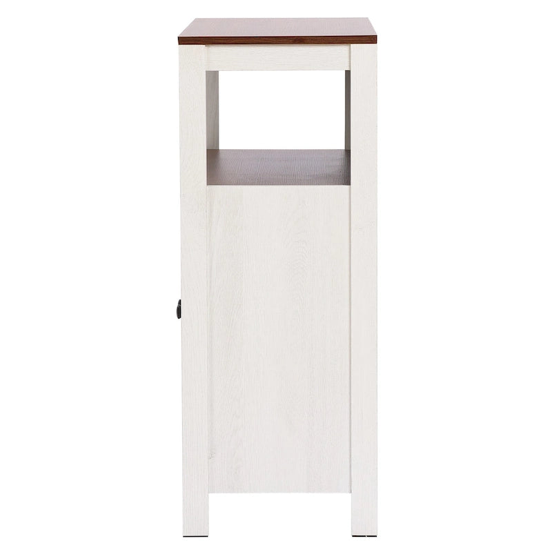 Armoire de rangement sur pied à deux portes (blanc et marron) avec étagères réglables