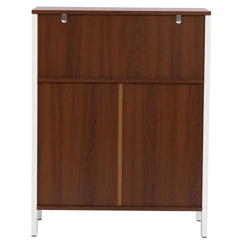 Armoire de rangement sur pied à deux portes (blanc et marron) avec étagères réglables