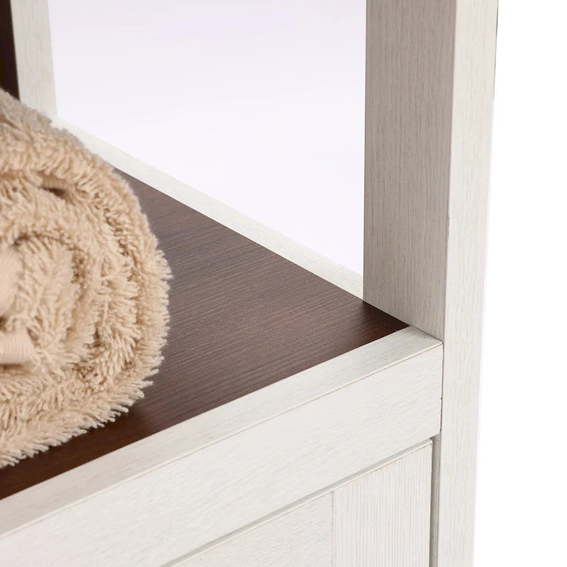 Armoire de rangement sur pied à deux portes (blanc et marron) avec étagères réglables