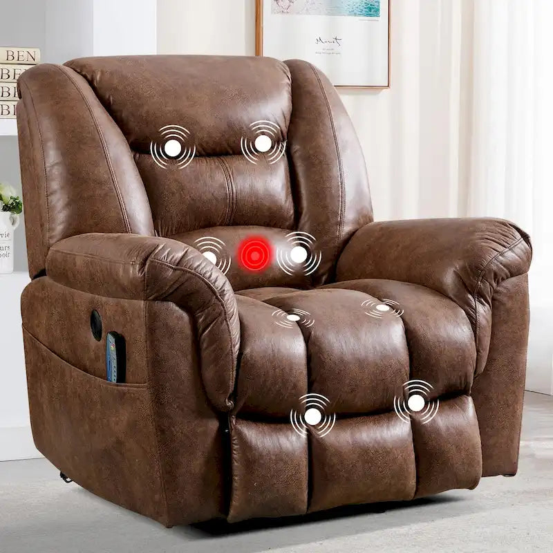 Fauteuil inclinable releveur rembourré avec massage, chauffage et port de chargement USB, Gris / Marron