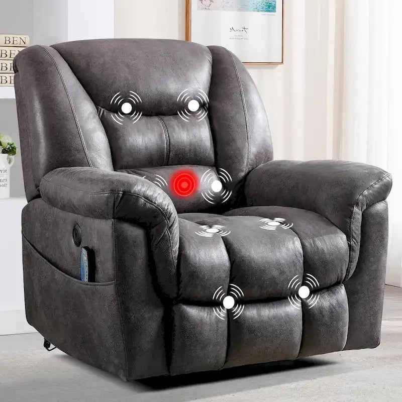 Fauteuil inclinable releveur rembourré avec massage, chauffage et port de chargement USB, Gris / Marron