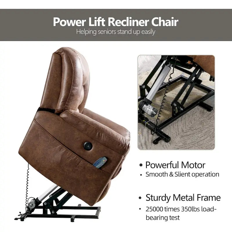 Fauteuil inclinable releveur rembourré avec massage, chauffage et port de chargement USB, Gris / Marron