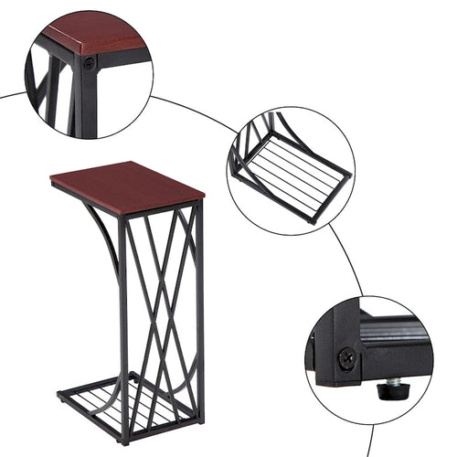 Table d'appoint en C avec plateau en MDF marron et cadre en métal noir