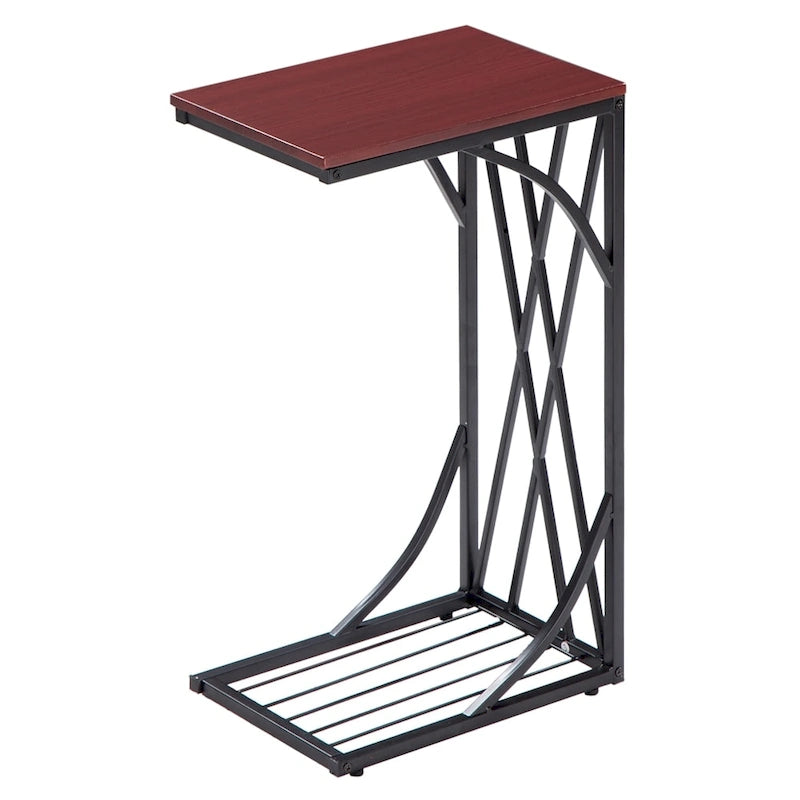 Table d'appoint en C avec plateau en MDF marron et cadre en métal noir