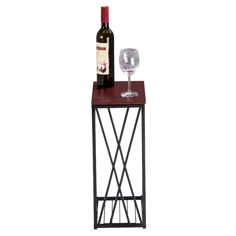Table d'appoint en C avec plateau en MDF marron et cadre en métal noir