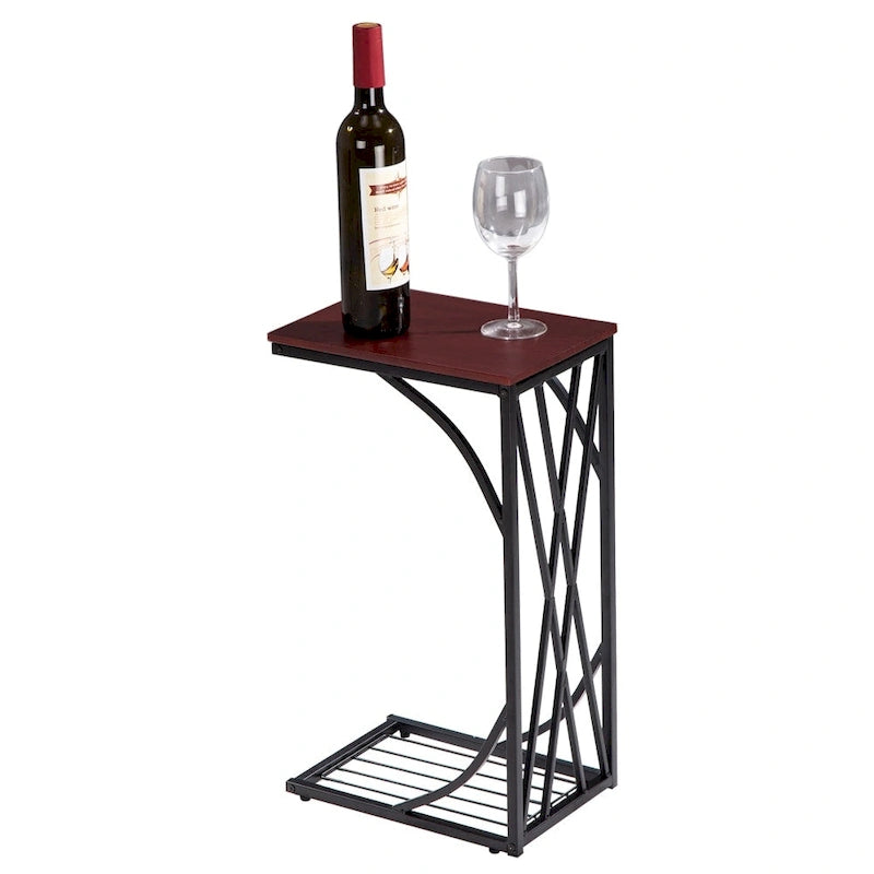 Table d'appoint en C avec plateau en MDF marron et cadre en métal noir