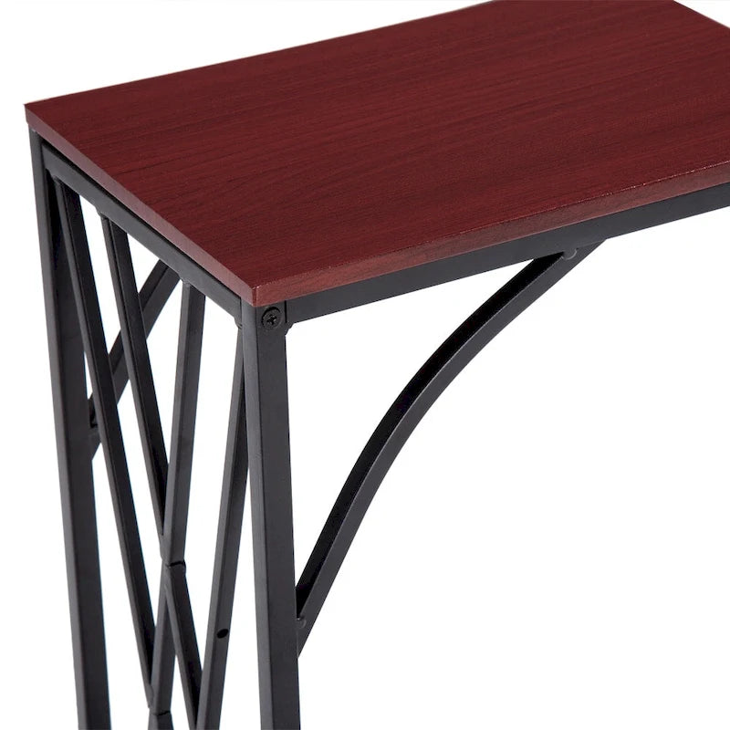 Table d'appoint en C avec plateau en MDF marron et cadre en métal noir
