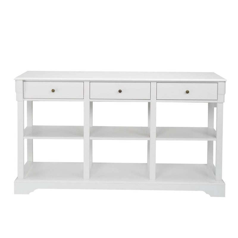 Console de canapé de 58 pouces en MDF avec 3 tiroirs et étagères ouvertes