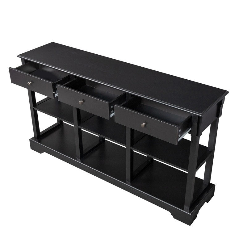 Console de canapé de 58 pouces en MDF avec 3 tiroirs et étagères ouvertes