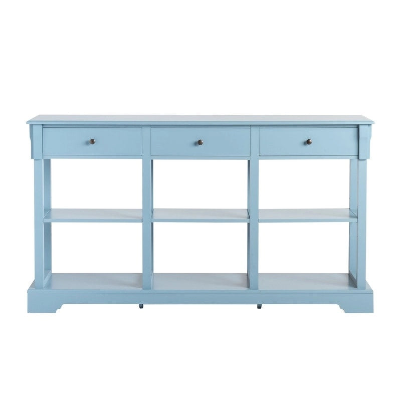 Console de canapé de 58 pouces en MDF avec 3 tiroirs et étagères ouvertes
