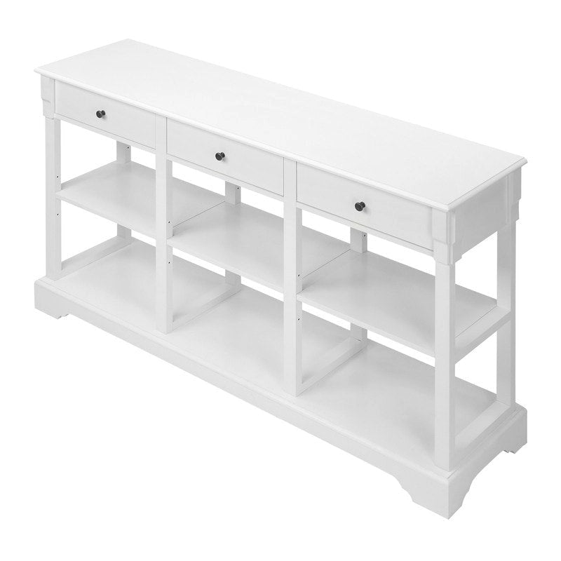 Console de canapé de 58 pouces en MDF avec 3 tiroirs et étagères ouvertes