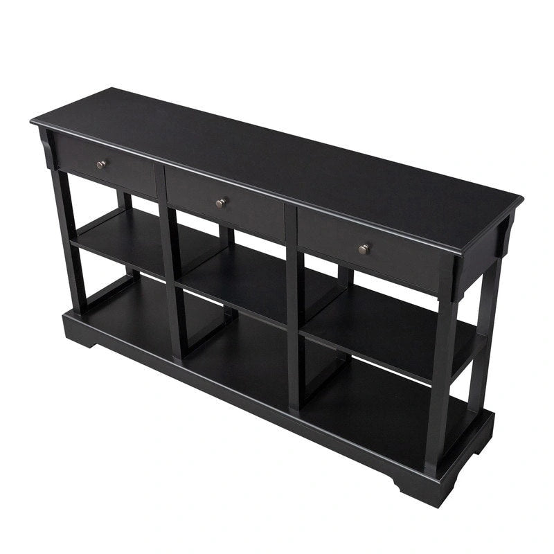 Console de canapé de 58 pouces en MDF avec 3 tiroirs et étagères ouvertes