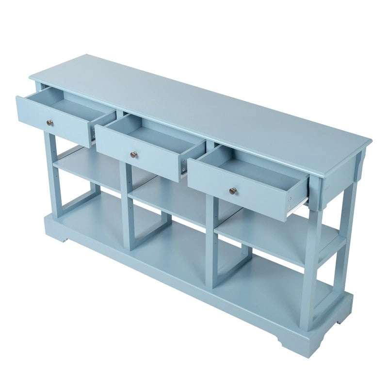 Console de canapé de 58 pouces en MDF avec 3 tiroirs et étagères ouvertes