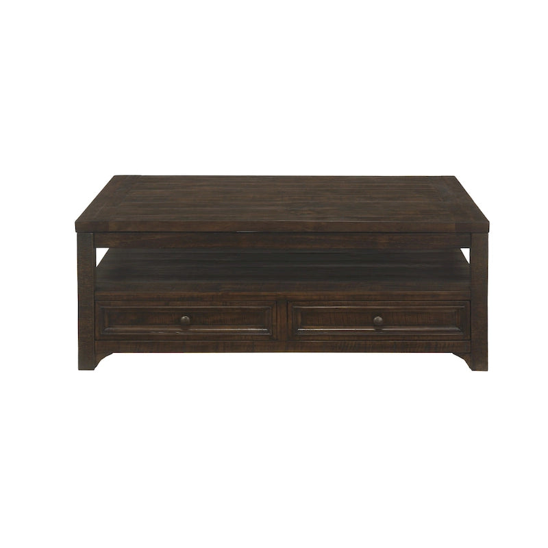 Table basse relevable avec 2 tiroirs en pin massif mocha foncé
