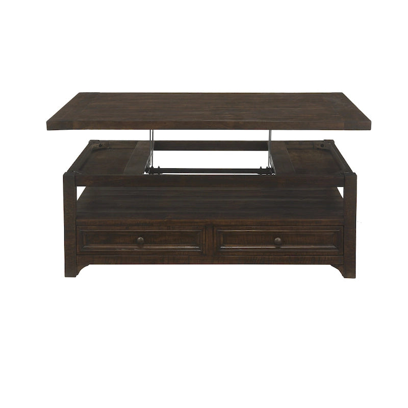 Table basse relevable avec 2 tiroirs en pin massif mocha foncé