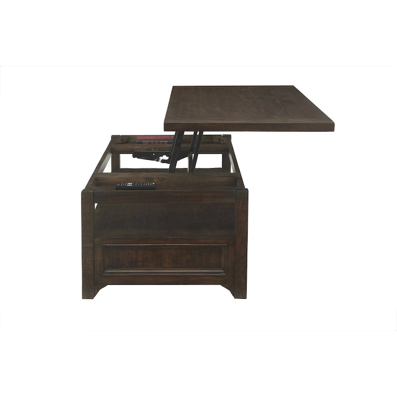 Table basse relevable avec 2 tiroirs en pin massif mocha foncé