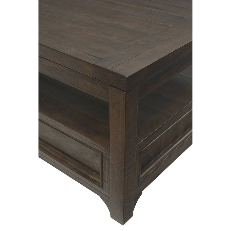 Table basse relevable avec 2 tiroirs en pin massif mocha foncé