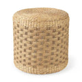 Pouf ottoman rond en jonc de mer tressé à motif brun clair