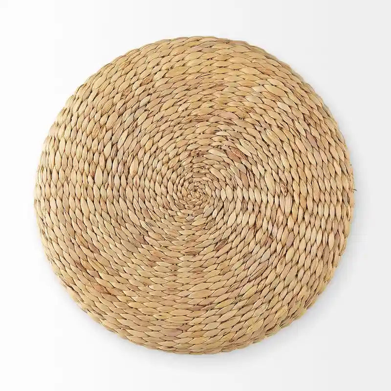 Pouf ottoman rond en jonc de mer tressé à motif brun clair