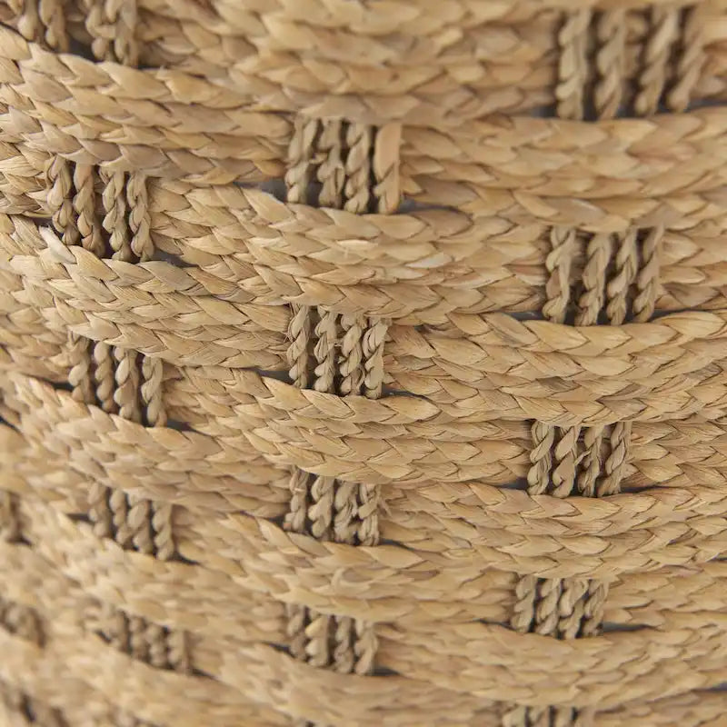 Pouf ottoman rond en jonc de mer tressé à motif brun clair