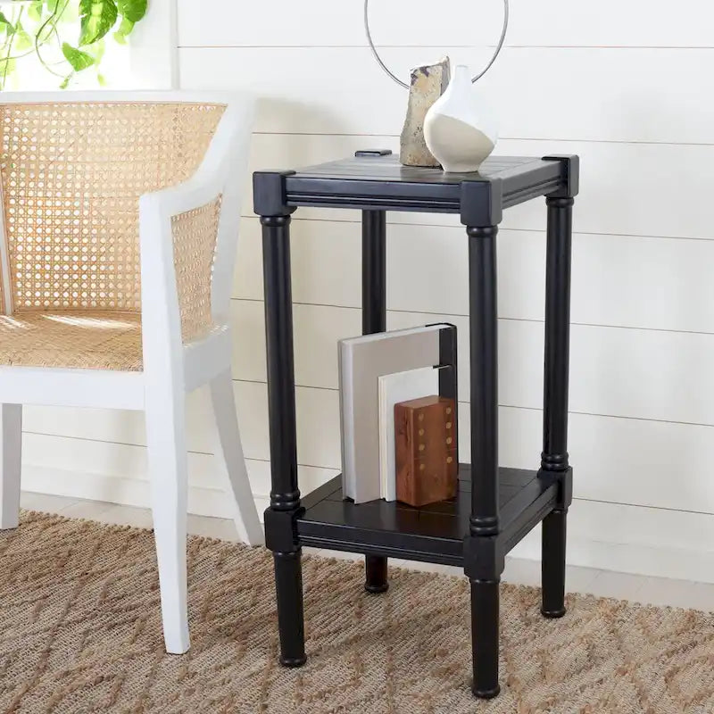 Table d'appoint carrée avec étagère inférieure, marron et noir