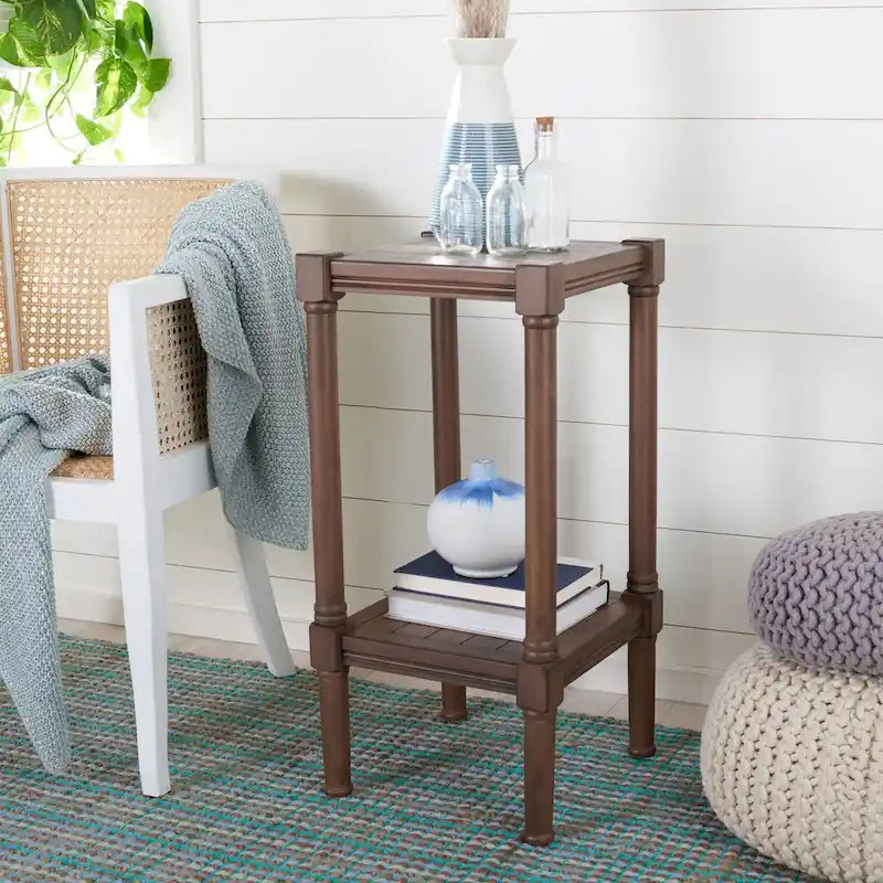 Table d'appoint carrée avec étagère inférieure, marron et noir