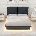 Lit plateforme rembourré avec lumière LED à capteur et dossier ergonomique matelassé Noir Blanc