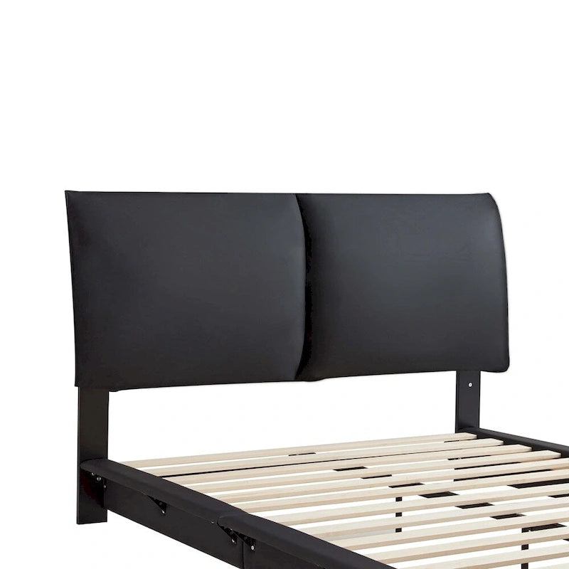 Lit plateforme rembourré avec lumière LED à capteur et dossier ergonomique matelassé Noir Blanc
