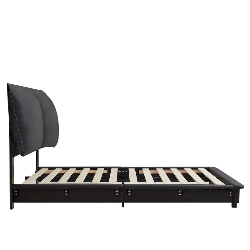 Lit plateforme rembourré avec lumière LED à capteur et dossier ergonomique matelassé Noir Blanc