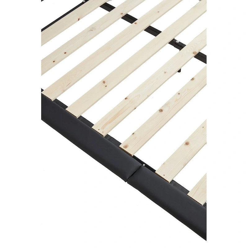 Lit plateforme rembourré avec lumière LED à capteur et dossier ergonomique matelassé Noir Blanc