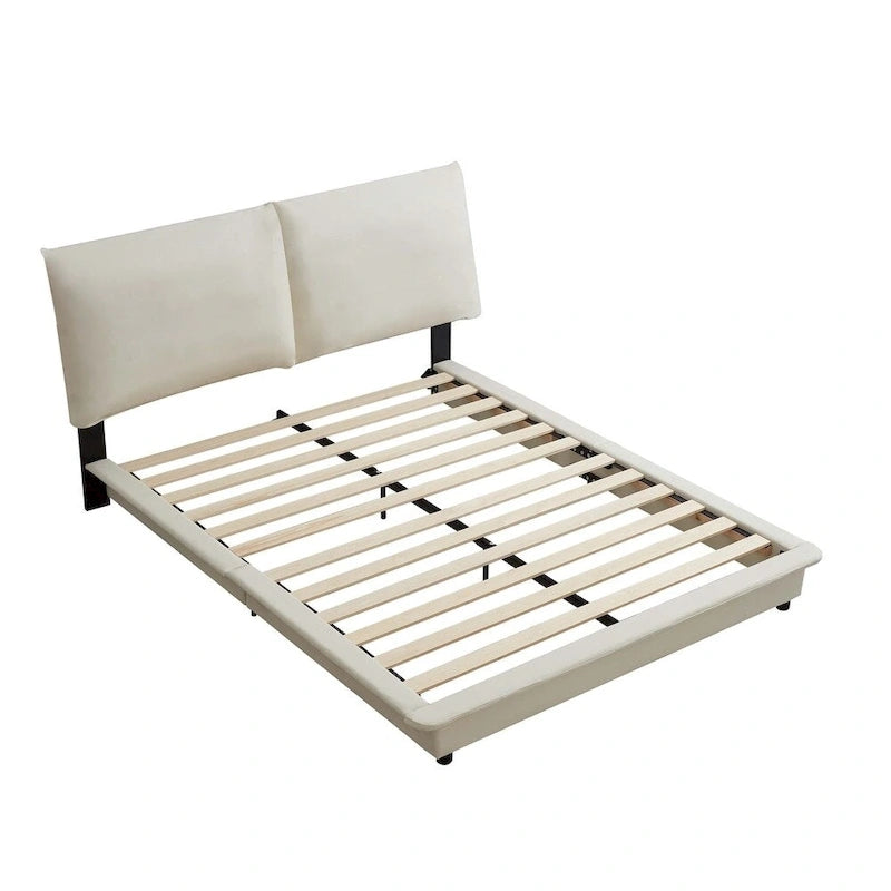 Lit plateforme rembourré avec lumière LED à capteur et dossier ergonomique matelassé Noir Blanc