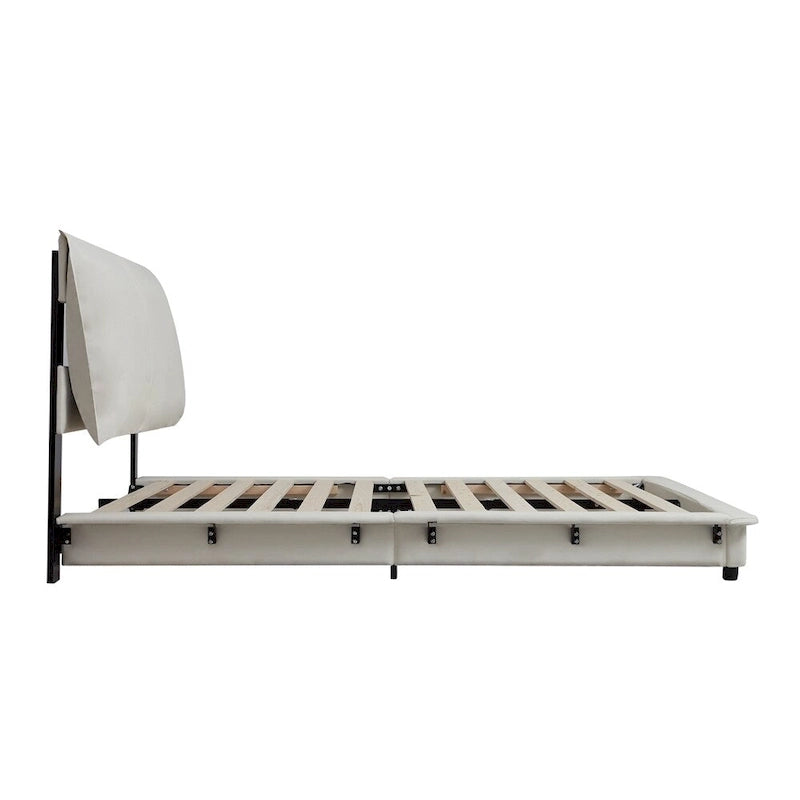 Lit plateforme rembourré avec lumière LED à capteur et dossier ergonomique matelassé Noir Blanc