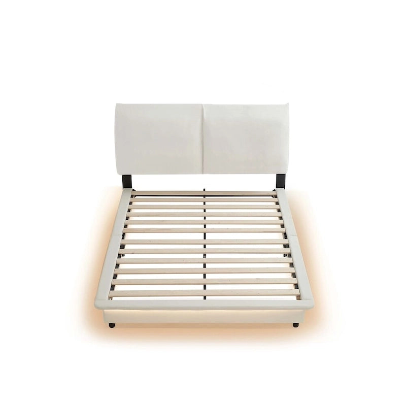 Lit plateforme rembourré avec lumière LED à capteur et dossier ergonomique matelassé Noir Blanc
