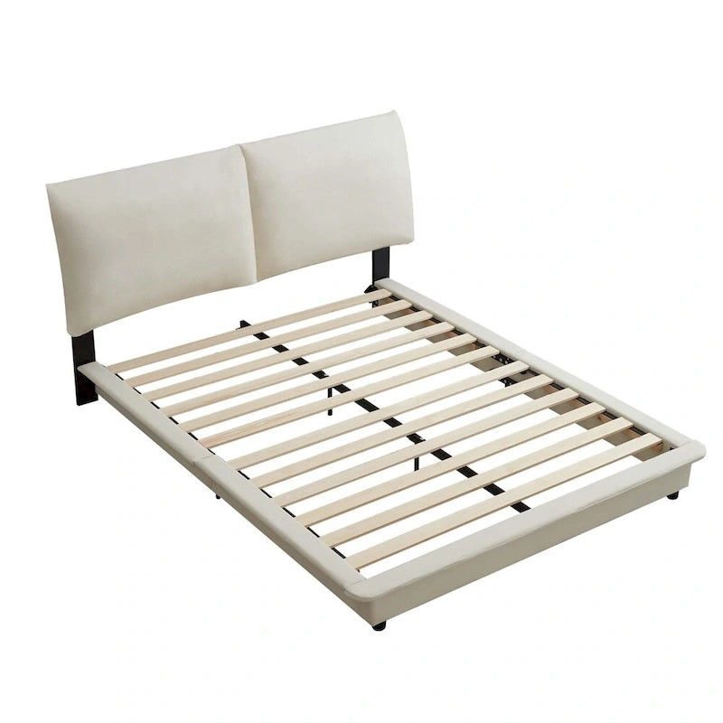 Lit plateforme rembourré avec lumière LED à capteur et dossier ergonomique matelassé Noir Blanc