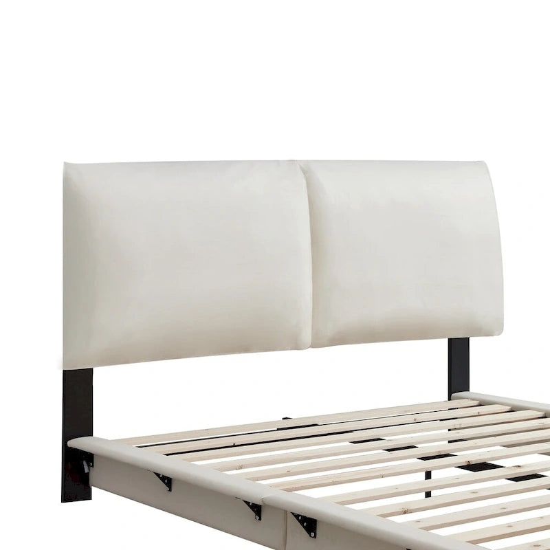 Lit plateforme rembourré avec lumière LED à capteur et dossier ergonomique matelassé Noir Blanc