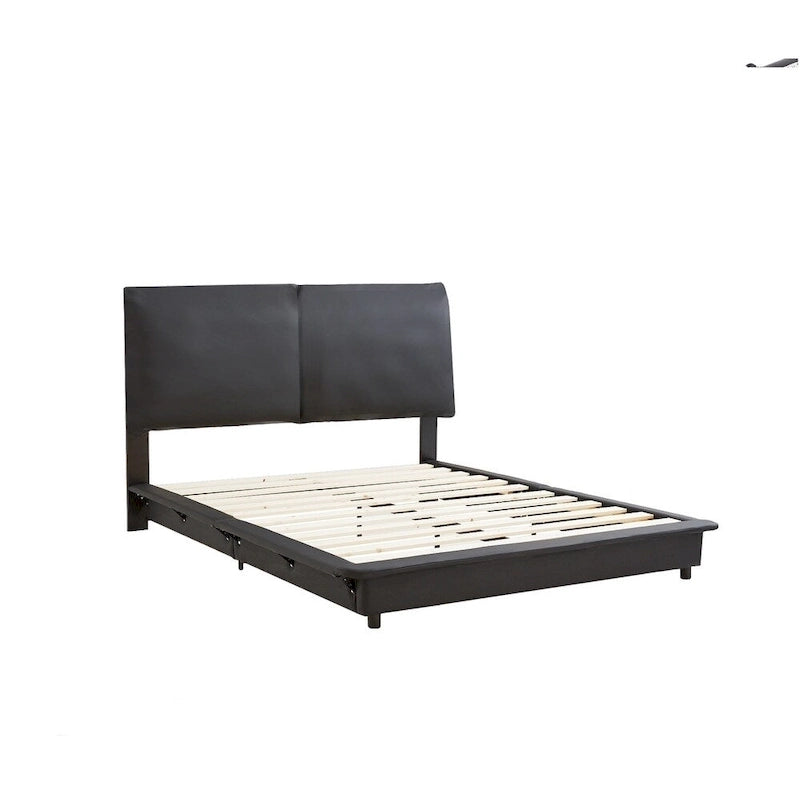 Lit plateforme rembourré avec lumière LED à capteur et dossier ergonomique matelassé Noir Blanc