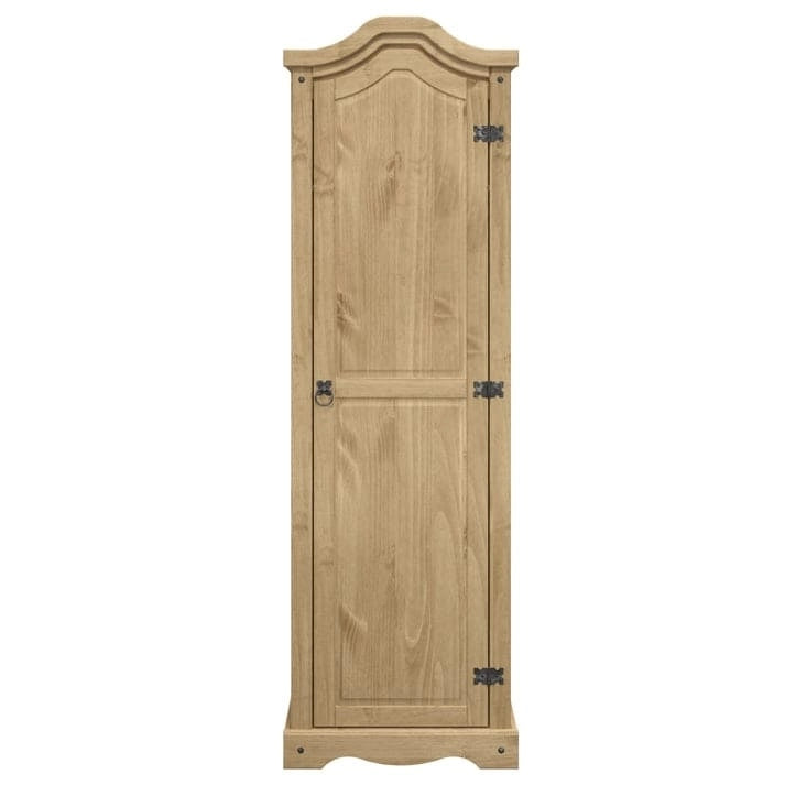 Armoire de hall en pin massif à une porte avec quincaillerie en métal, brun antique