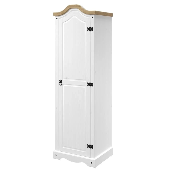 Armoire de hall en pin massif à une porte avec quincaillerie en métal, brun antique