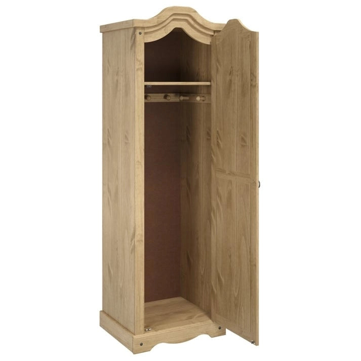 Armoire de hall en pin massif à une porte avec quincaillerie en métal, brun antique