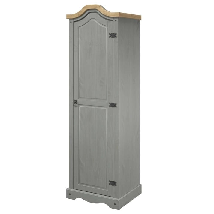 Armoire de hall en pin massif à une porte avec quincaillerie en métal, brun antique