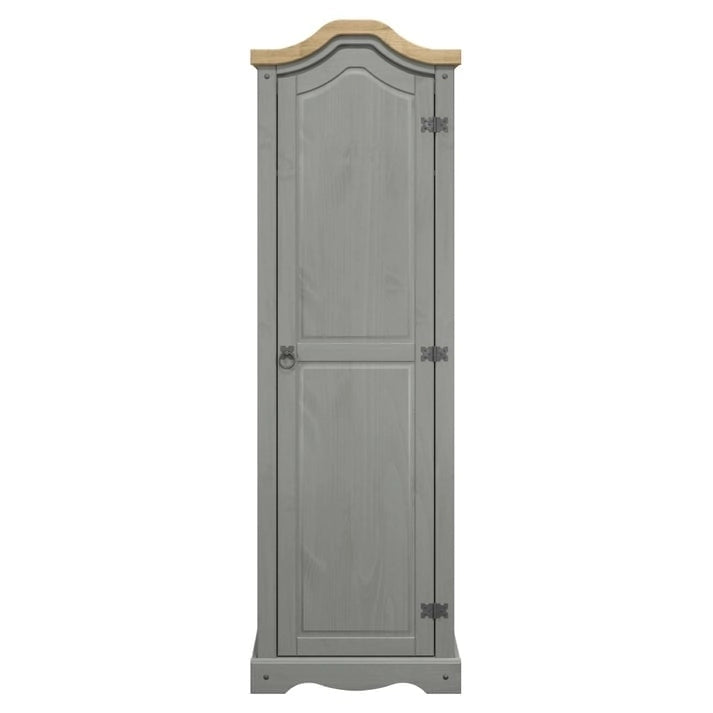 Armoire de hall en pin massif à une porte avec quincaillerie en métal, brun antique