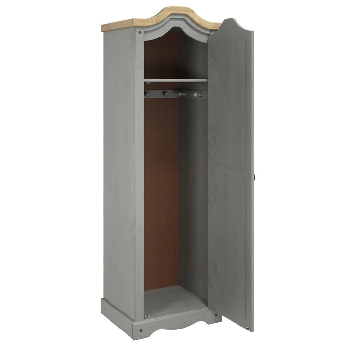 Armoire de hall en pin massif à une porte avec quincaillerie en métal, brun antique