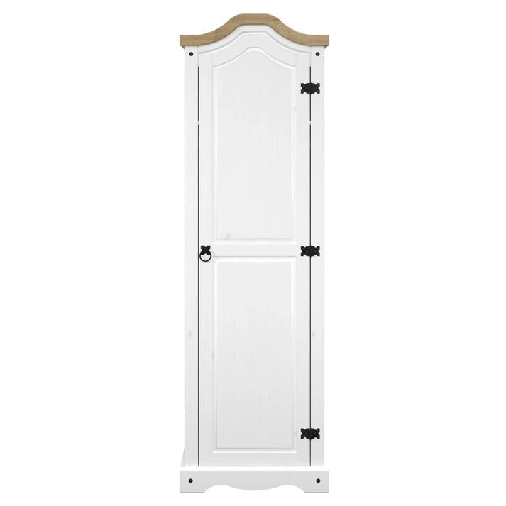 Armoire de hall en pin massif à une porte avec quincaillerie en métal, brun antique