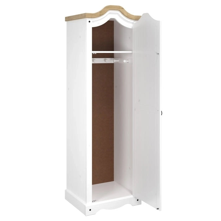 Armoire de hall en pin massif à une porte avec quincaillerie en métal, brun antique