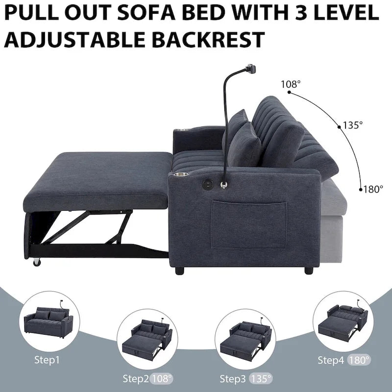 Canapé-Lit Convertible avec Ports USB et Poches de Rangement Beige
