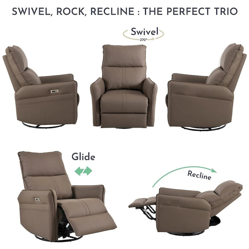 Fauteuil inclinable, pivotant et basculant 270 avec ports de chargement USB