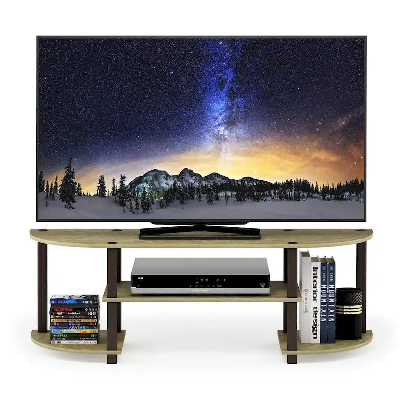 Meuble TV large avec étagères ouvertes, centre de divertissement, plusieurs options de couleur