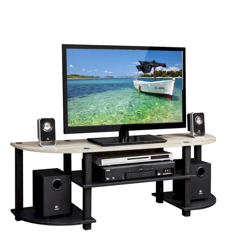 Meuble TV large avec étagères ouvertes, centre de divertissement, plusieurs options de couleur